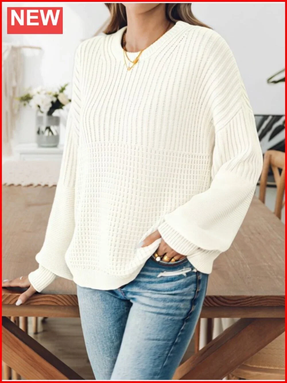 Women's Oversized Lightweight Sweater Batwing Sleeve Pullover Top Crewneck